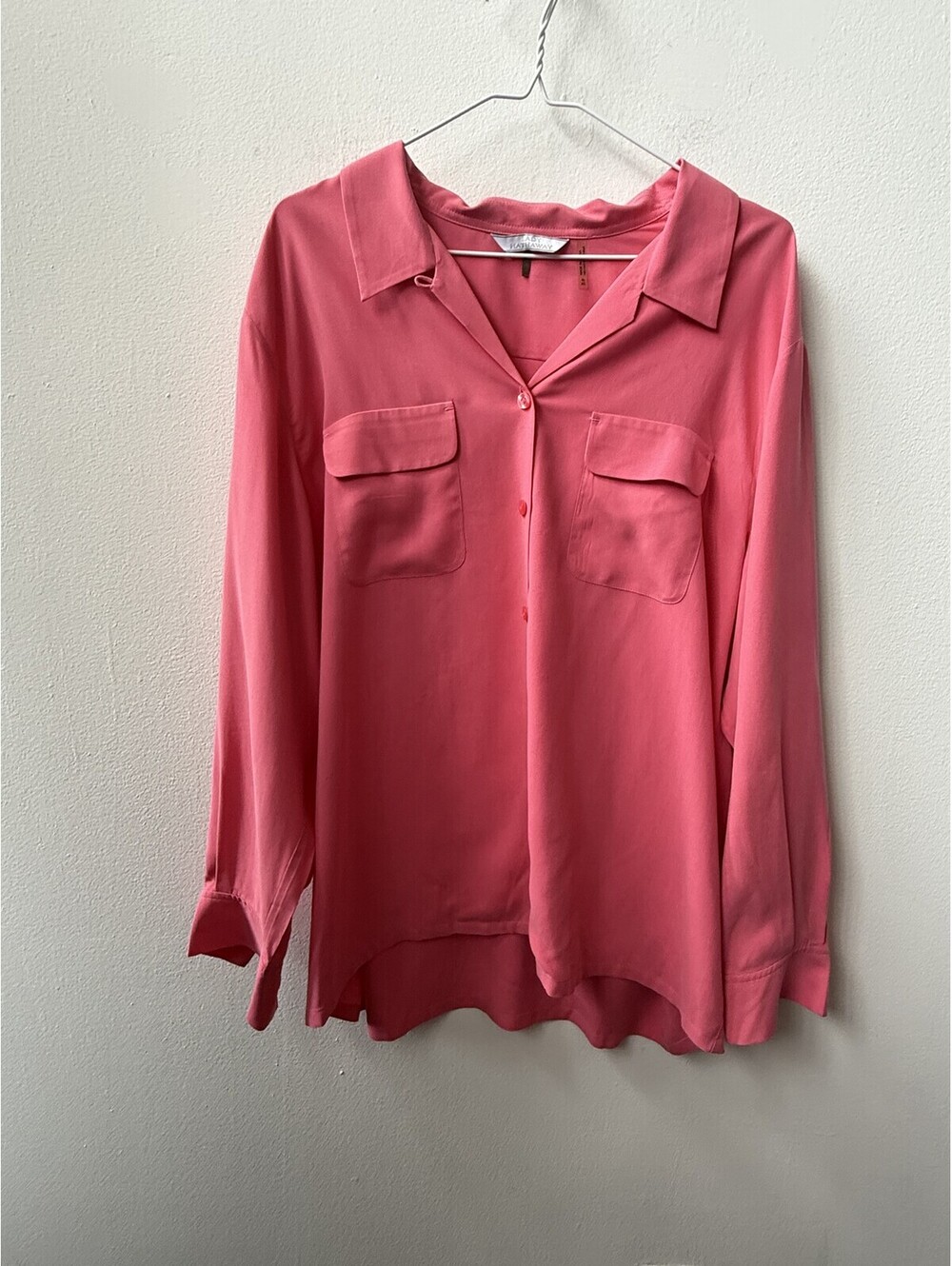 Lady Hathaway 100% Silk Oversized Two Pocket Blouse Rose XL
